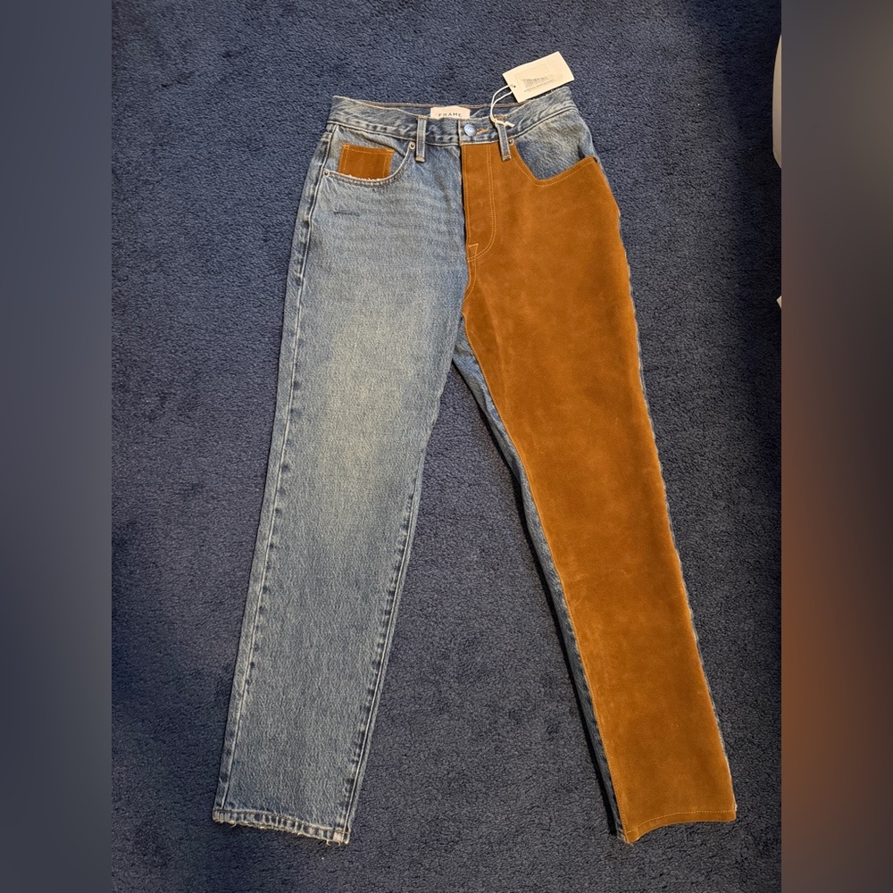 Frame Denim Blue and Suede Jeans